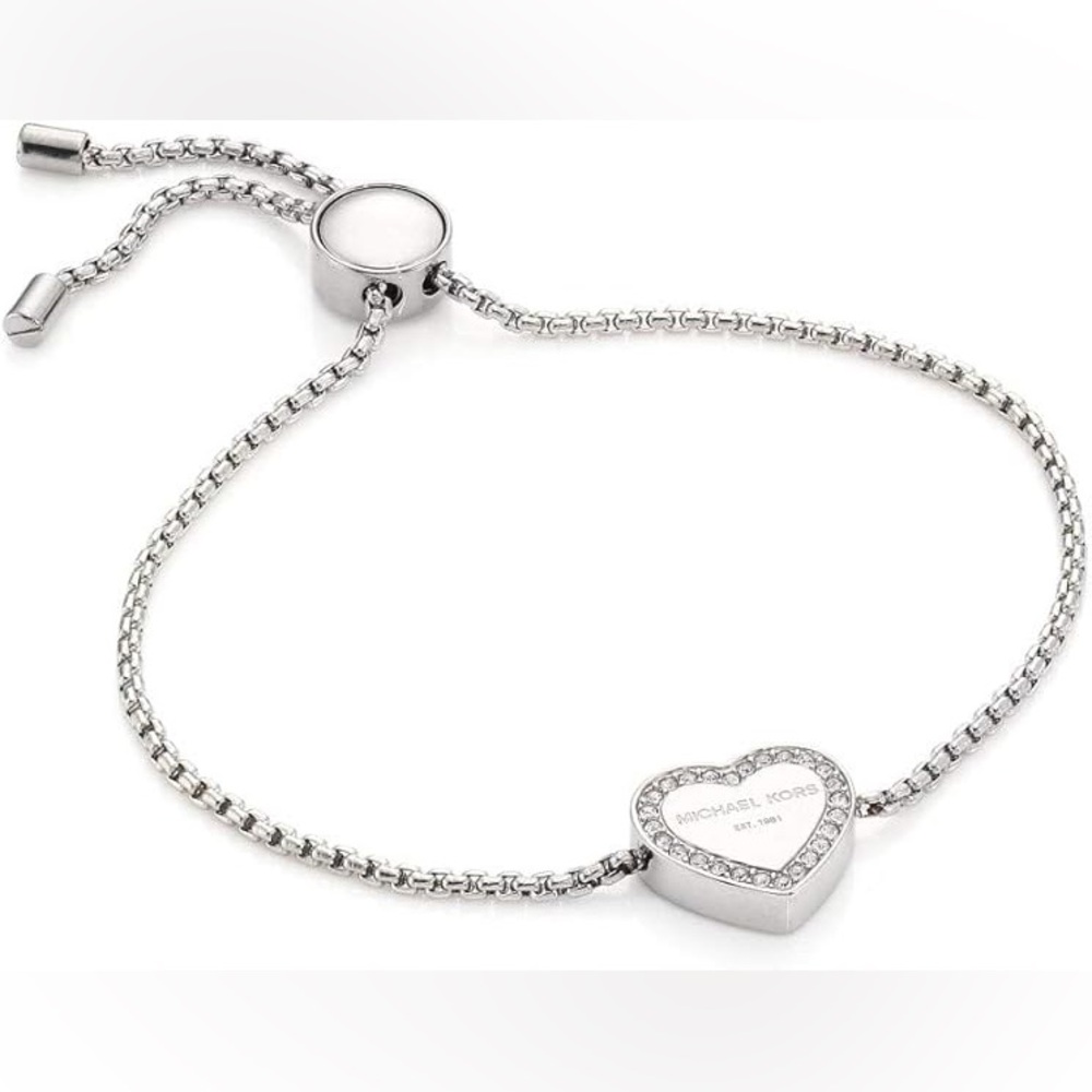 NIB Michael Kors Heritage Pave Heart Logo
Silver-Tone Slider Bracelet